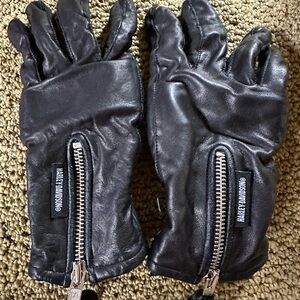 Harley-Davidson Black Leather Gloves with Zipper Detail